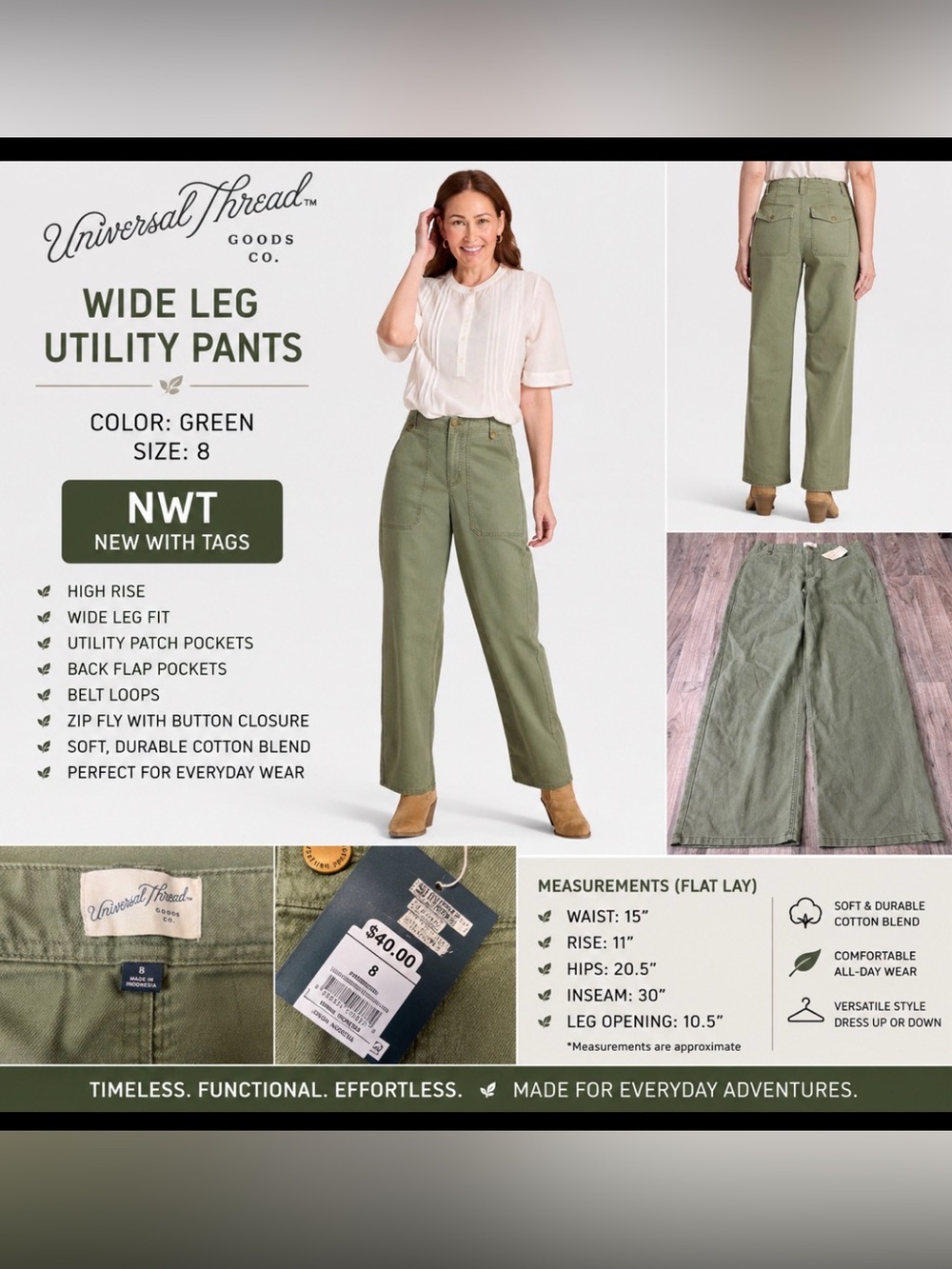 Universal Thread Wide Leg Utility Pants – Women’s Size 8 – NWT – MSRP $40